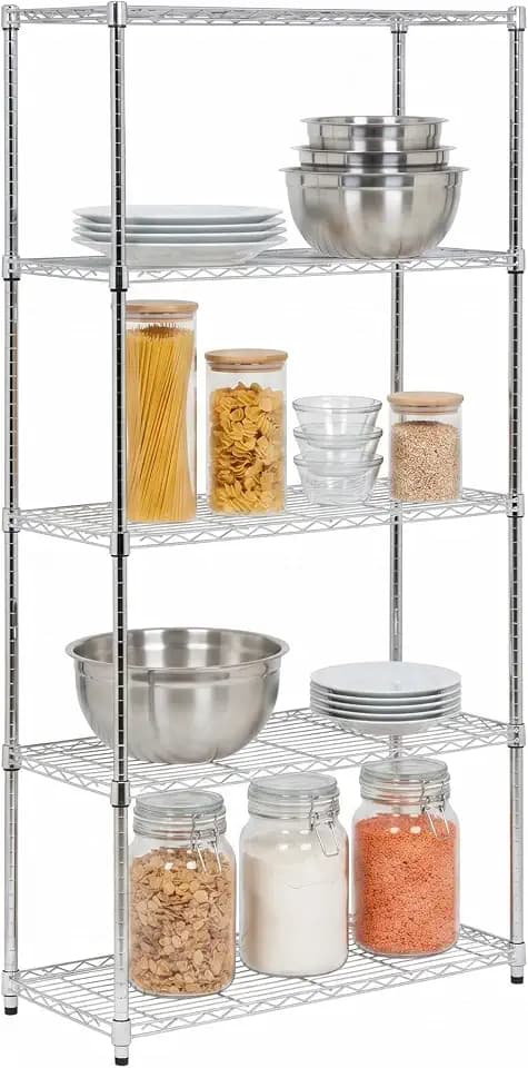 Honey-Can-Do 5-Tier Rolling Chrome Wire Shelf, NSF, 350 lb/Shelf, 36x18x72