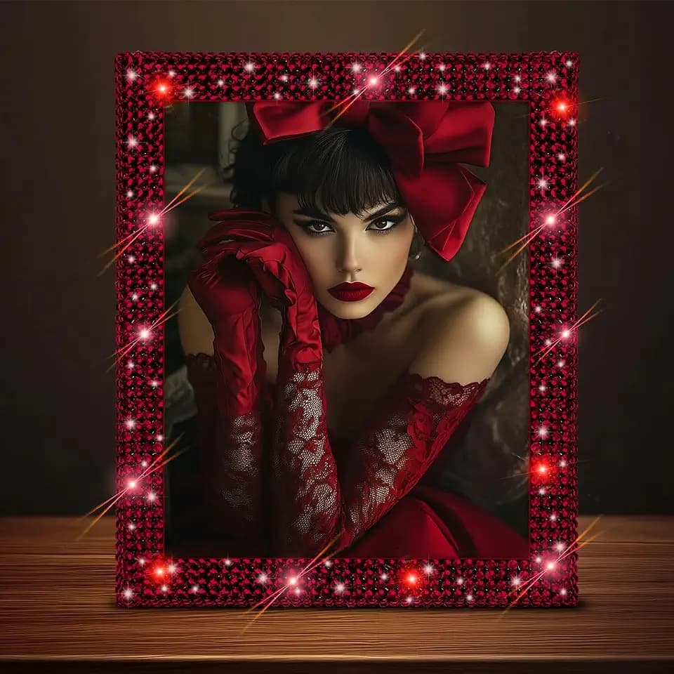 Wine Red 8x10 Glitter Picture Frame, Display Pictures 5x7 with Mat or 8x10 Without Mat, Wall Hanging Bling Shiny Crystal Photo Frame With Sparkle Rhinestones, Horizontally or Vertically