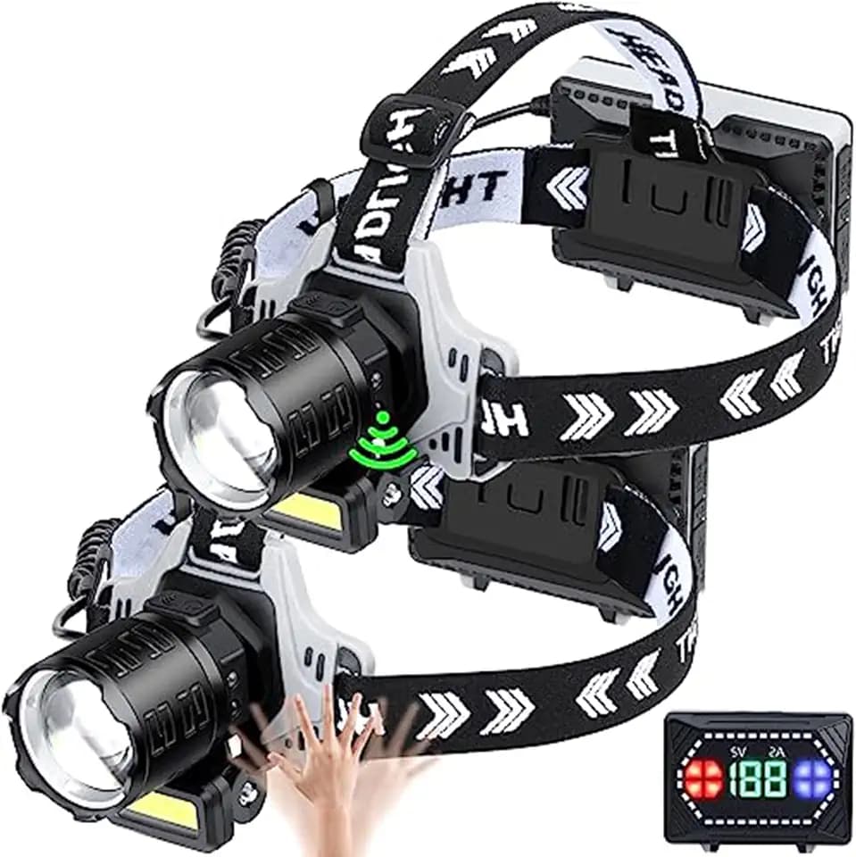 LED Headlamp Rechargeable 1000 Lumens Super Bright with 10 Modes & Motion Sensor, 2 Pack Head Lamp with Zoomable, IPX7 Waterproof, 135°Adjustable for Outdoor Hiking Camping