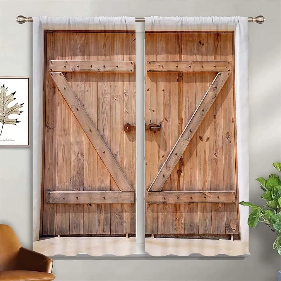 Wooden Barn Door Curtains,Rustic Farmhouse Country Garage Western Curtain for Bedroom Living Room,Brown Lightweight Vintage Cabin Light Filtering Curtains 2 Panels(Multi 2,84" Lx42 W)
