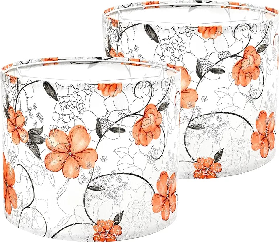 Lamp Shades Set of 2, Orange Floral Drum Shades, 13 x 13 x 10 Inch