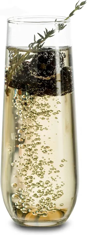 Libbey 228 Stemless Champagne Flutes Glass Set of 12, Elegant 8.5 Oz Flute Glasses for Champagne, Clear Fluted Glassware