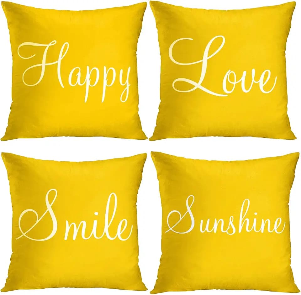 Britimes Throw Pillow Covers Set of 4, 16 x 16 Inch, Yellow