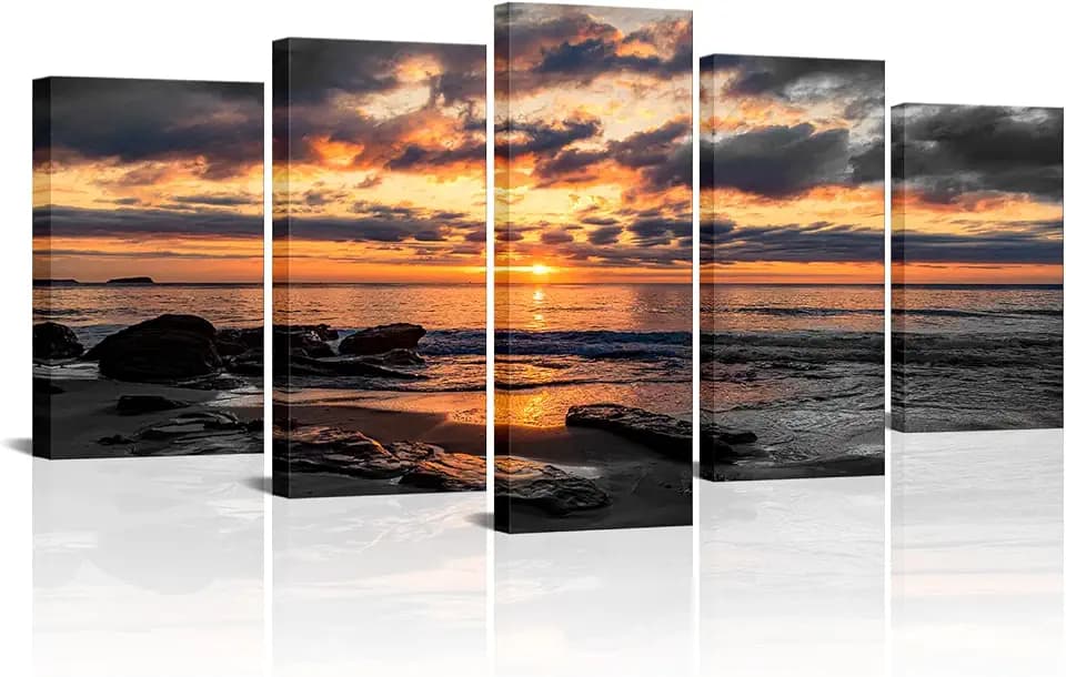 Kalormore 5 Pieces Sunset Ocean Picture Black and White Ocean Canvas Wall Art Modern Living Room Office Wall Decor Ready to Hang