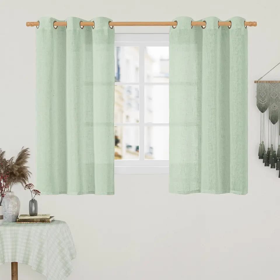 LAMIT Semi Sheer Linen Curtains 48 Inch Length 2 Panels, Fresh Green