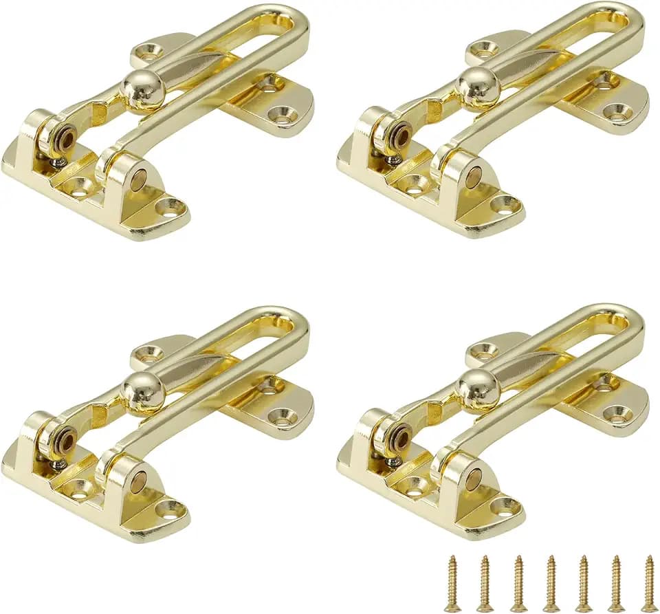 WellMade Swing Bar Door Lock Latch,Door Security Latch for Kids Safety and Home Security, Reinforcement Door Latch Guard Clasp(Bright Brass,4 Pack)