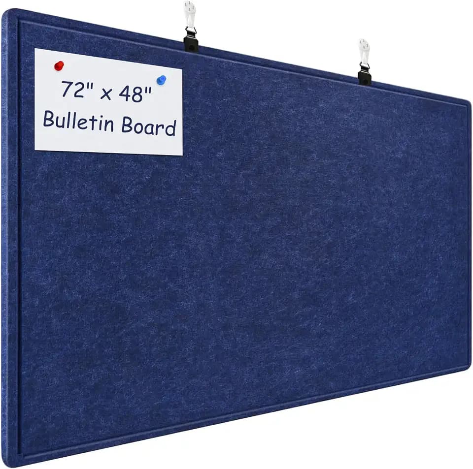 Large Bulletin Board - 72 x 48 Inches, Large Felt Board Decorative Pin Board for Wall, Foldable Photo Board, Lightweight Durable Pin Board for Home, Office, School, Classroom, Kitchen (Dark Blue)