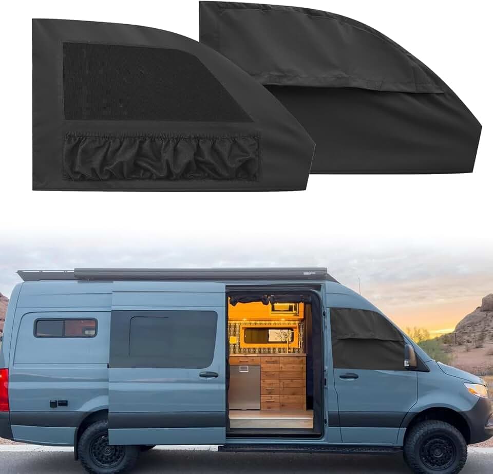Frontseitige Sichtschutzvorhänge für 2006-2026 Mercedes Sprinter, 2-teilige Verdunkelungsabdeckungen Sonnenschutz, wasserdicht & lichtdicht, UV- & Hitzeschutz, inklusive Aufbewahrungsbeutel