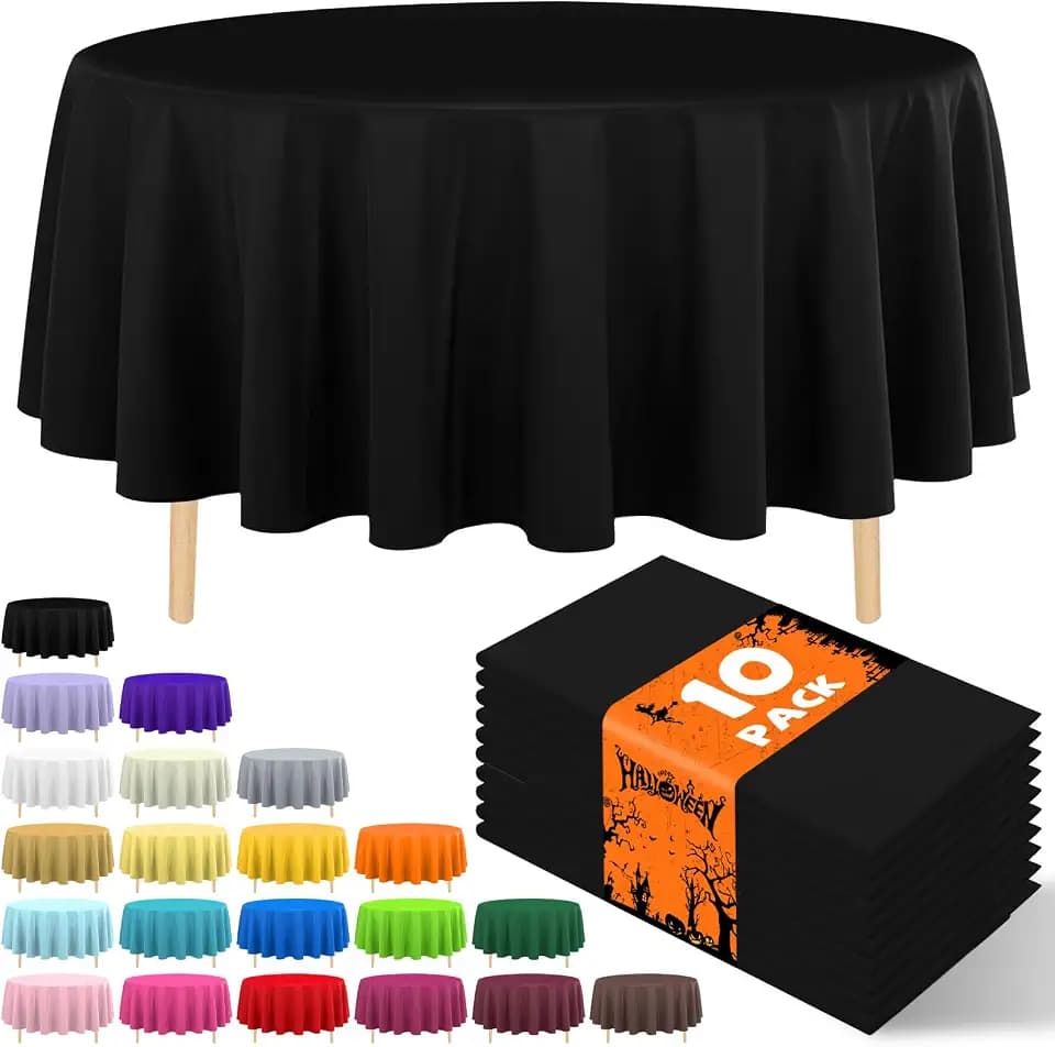 10 Pack Black Round Tablecloth 84 Inch Round Plastic Table Cloth Disposable Waterproof Table Cover for Wedding Birthday Bridal Shower Party Decorations