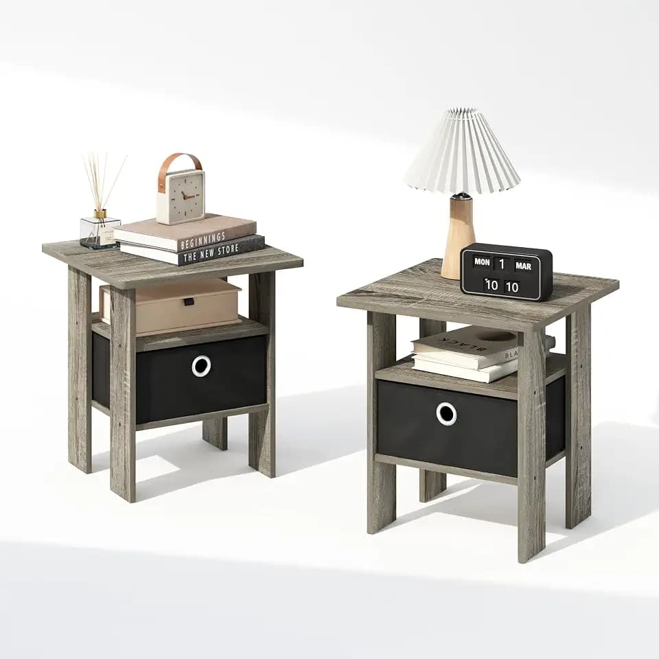 Furinno TIDUR Night Stand Set of 2, Nightstand with Storage, French Oak