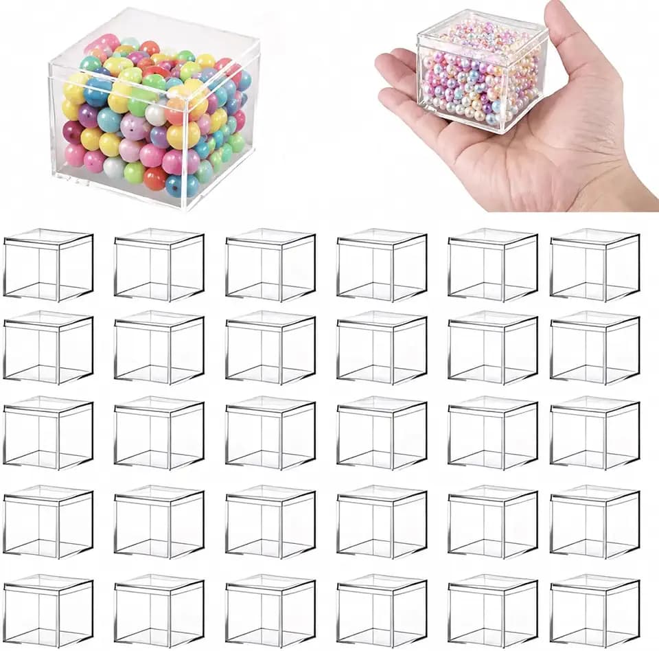 Gonice 30 Pcs Acrylic Boxes with Lid, 2.2 In Square Small Candy Containers