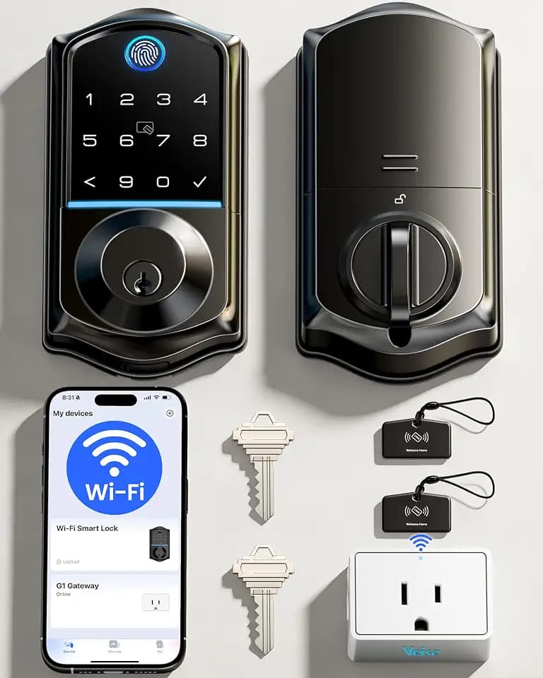Veise VE017G WiFi Smart Keyless Entry Lock for Front Door, Matte Black
