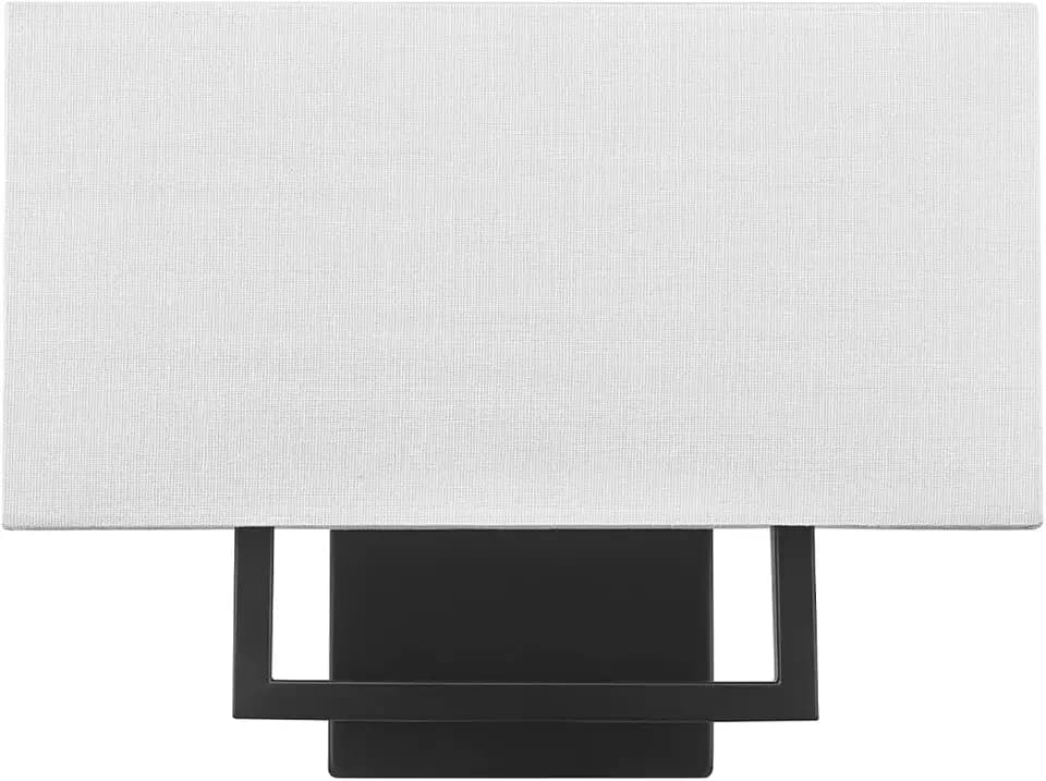 Globe Electric 2-Light Wall Sconce, Matte Black, White Linen Shade, Rectangular Cutout Body, Dimmable, 65000081