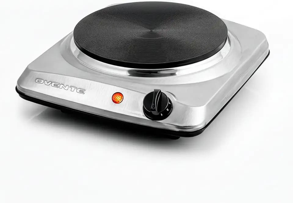 OVENTE Electric Cast Iron Single Burner, 1000W Hot Plate, Silver BGS101S