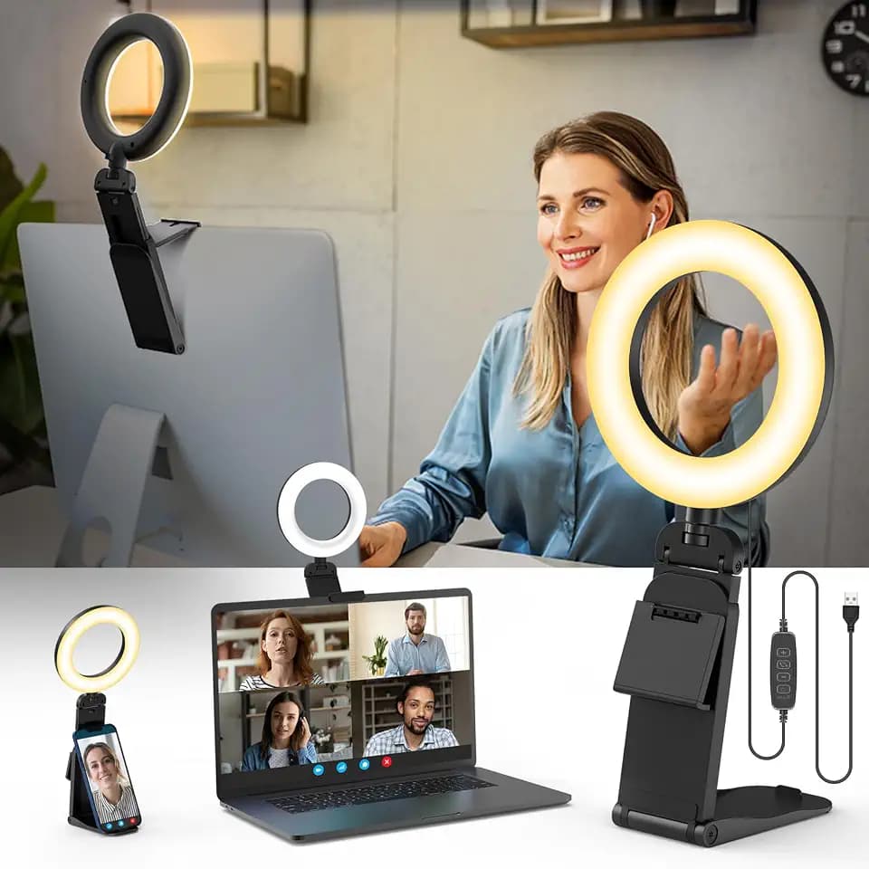 LED Ringlicht 5 Zoll Videokonferenz LaptopRing Light - Clip Ring Licht mit 3 Lichtmodi und 10 Helligkeitsstufen, 360° Drehbares Lichtring für Monitor Webcam Zoom Homeoffice Streaming Video
