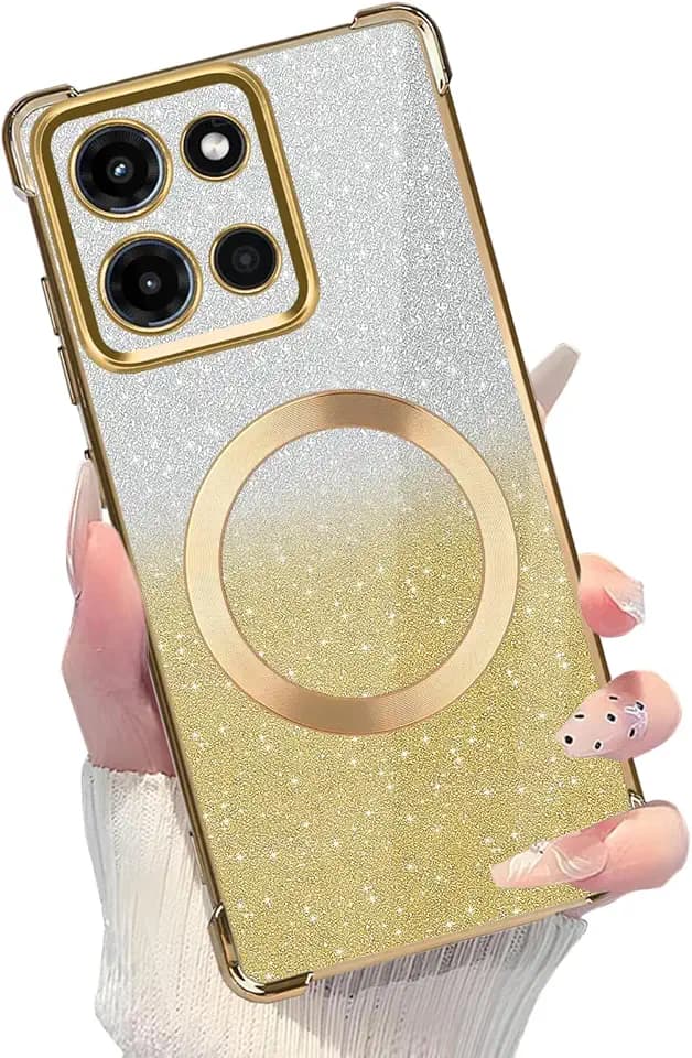 for Motorola Moto G Stylus 5G 2025 Case Magnetic, Soft Plating Glitter Bling Phone Case for Moto G Stylus 5G 2025 Compatible with MagSafe Clear Shockproof Back Cover for Women Girl - Gold