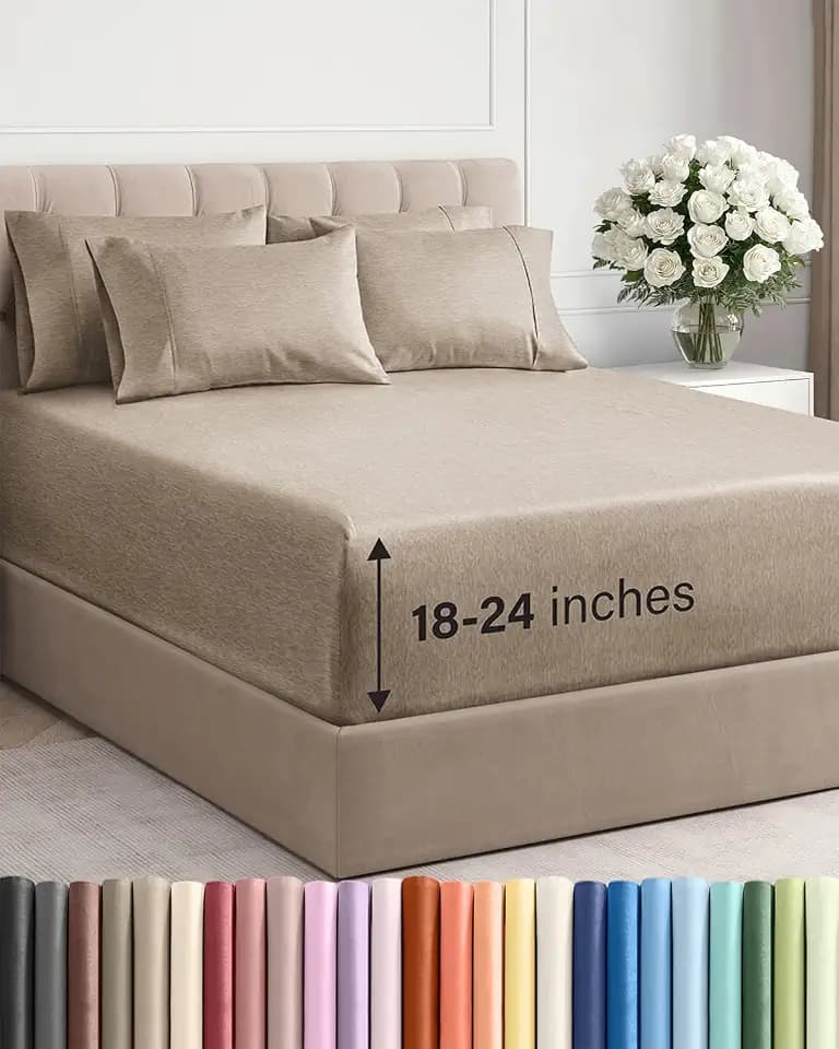 CGK Extra Deep King Sheet Set - 6pc Cooling Sheets - Heathered Beige
