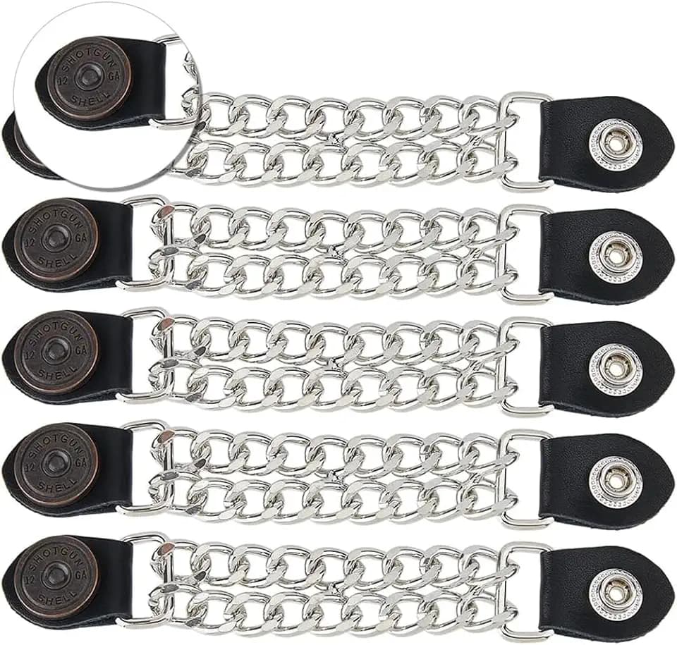 SUPERFINDINGS 5 Stück Lederwestenverlängerungskette Motorradwestenverlängerungen Aus Legierung Bikerwestenverlängerungen Mit Flachem Runden 17cm Doppeltem Schwarzen Kettenwestenverlängerer Für Weste