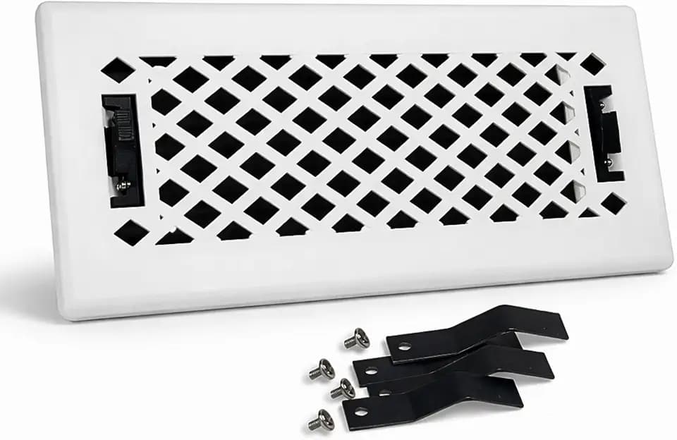 4" x 12" Lattice Design Steel Floor Register in Glacier White Finish with mounting Clips- for Floor or Side Wall- Decorative Air Vent Covers- Floor Register 4” x 12”