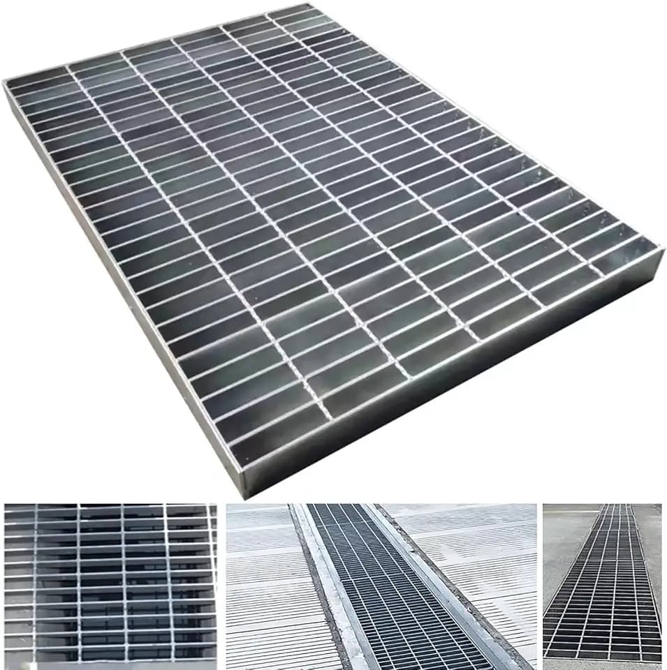 Galvanized Steel Drain Grate, B125 Class Channel Grate, Outdoor Drain Cover, Durable Heavy Duty Sewer Grate, Sliver Square Drainage Grate, Suitable for Garages, Sewers (24 inches x 24 inches)
