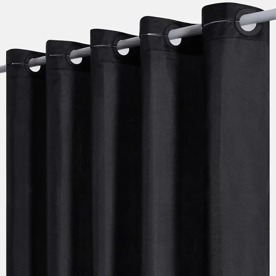 Furlinic Black Stall Fabric No Hook Shower Curtain Waterproof Narrow 48x72