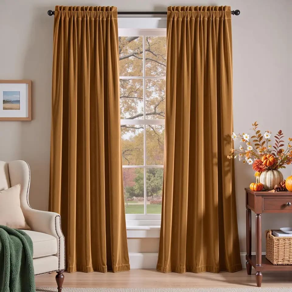 jinchan Fall Velvet Blackout Curtain for Bedroom 84 Inch Long Thermal Insulated Room Darkening Curtain Luxury Gold Brown Plush Light Blocking Privacy Window Drapery Rod Pocket 1 Panel