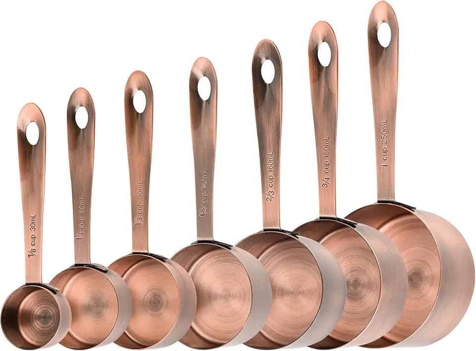 Measuring Cups Set, Copper Measuring Cup Set 7, Stainless Steel Measuring Cups, Kitchen Metal Measuring Cup, Dry Baking Measuring Cups Set, 1/8, 2/3 & 3/4 Heavy Duty Measure Cups for Food