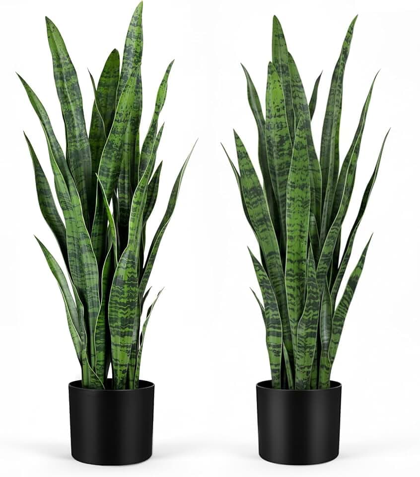 3ft 2-Pack Artificial Snake Plant - Lifelike Leaves, Faux Silk Sansevieria