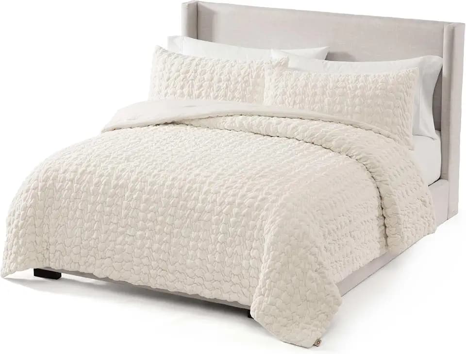 UGG Dafni King Comforter Set, Textured Bedding, 3-Piece, Cream (Snow)