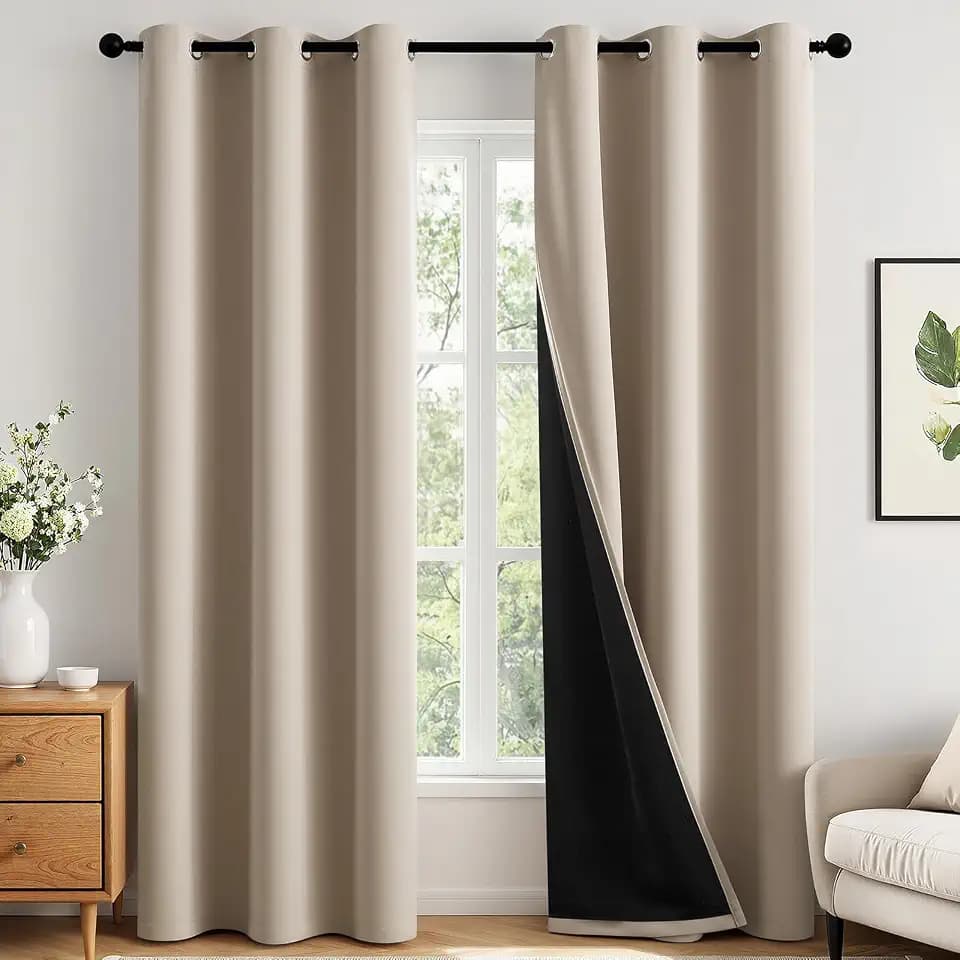 MIULEE Taupe 100% Blackout Curtains for Bedroom 90 Inch Long 2 Panels Set