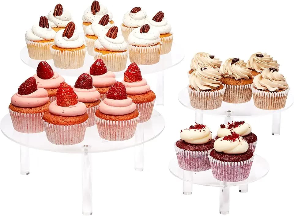Juvale 4-Piece Round Acrylic Cake Stand Set - Versatile Dessert Display - Customizable Multi-Tier Buffet Risers - Easy-Store Stackable Acrylic Cupcake Stand - 6 in, 8 in, 10 in & 12 in, Clear
