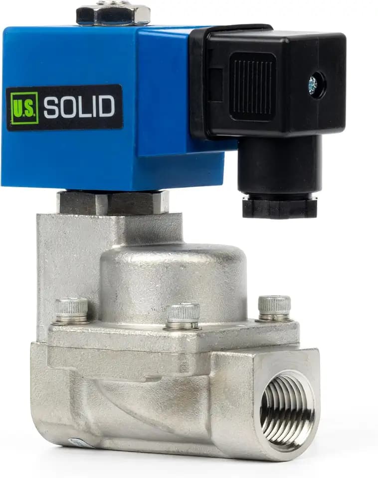 U.S. Solid 1/2" High Pressure Solenoid Valve, 24V DC, Stainless Steel, 100 bar, -76°F to 248°F – Heat-Resistant, High-Pressure Valve for Industrial Use, Water, Gas, Oil and Fluid Control