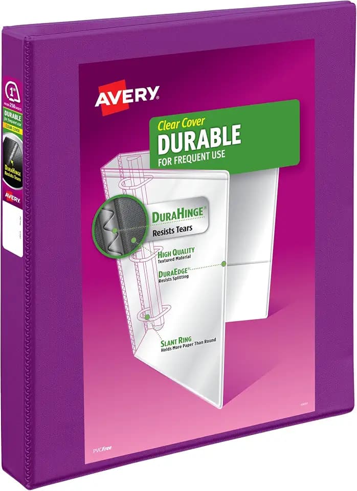 Avery Durable View 3 Ring Binder, 1" Slant Rings, 1 Purple Binder