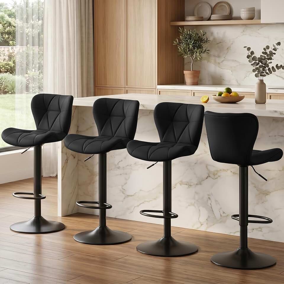 Bar Stools Set of 4, PU Leather Adjustable Height Swivel Barstool