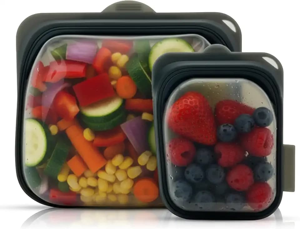 Session Goods 100% Reusable Silicone Food Storage Bags, Pack of 2(Charcoal)