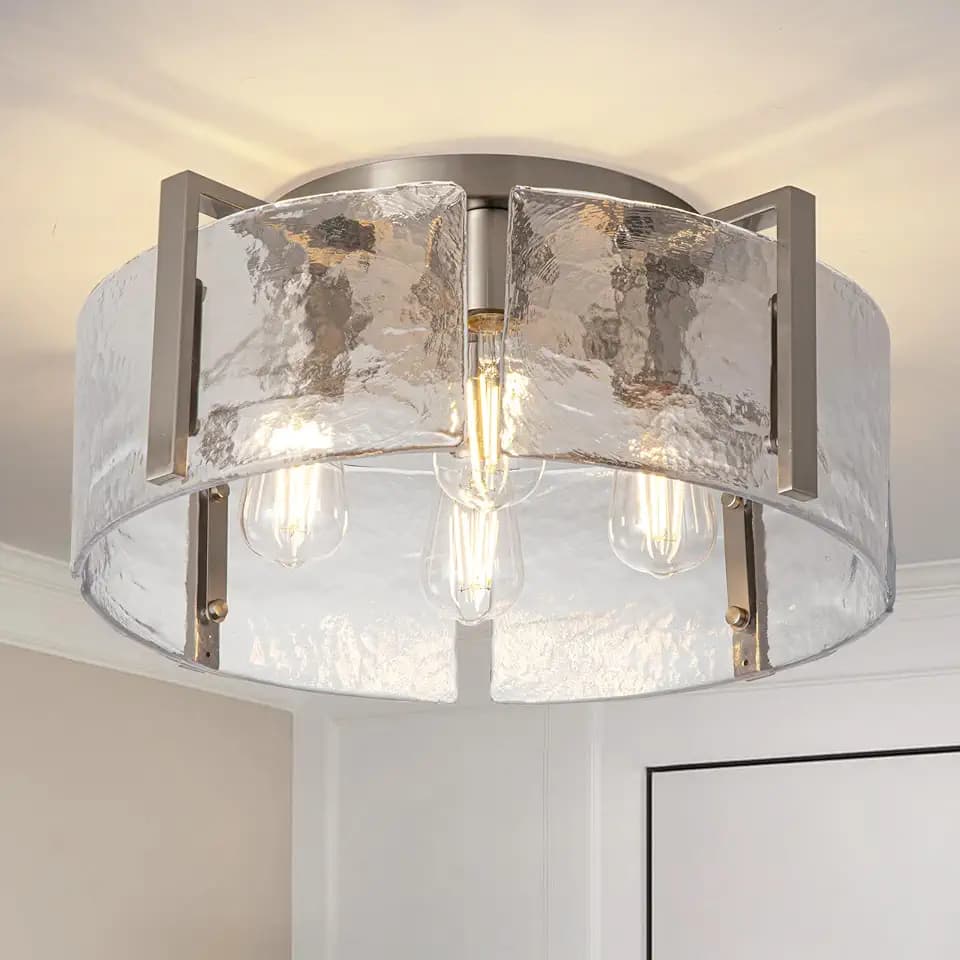 Modern Semi Flush Mount Ceiling Light Fixture, Nickel Hallway Light Fixtures Ceiling Mount, Dimmable Foyer Kitchen Lighting Fixtures Ceiling Lights for Bedroom Bathroom Dining Room Laundry Room