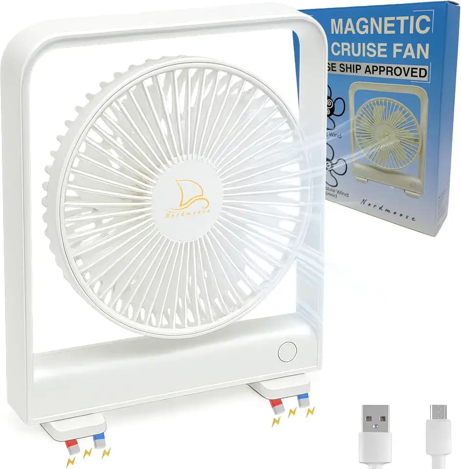 Magnetic Fan for Cruise Ship - Magnetically Sticks on Cabin Ceilings and Walls - Ultra Thin Yet Powerful 3-Gear, Portable & Cabin Approved, Rechargeable Battery - The Original Portable Cruise Fan 2026