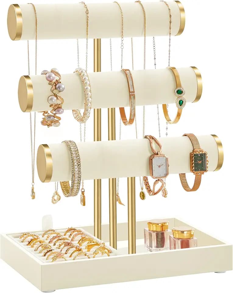 SONGMICS Bracelet Holder Stand, 3 Tiers, Removable Ring Holder