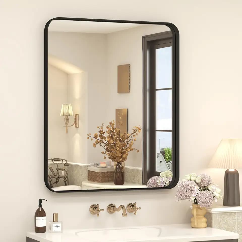 20x24 Inch Black Metal Framed Bathroom Mirror for Wall