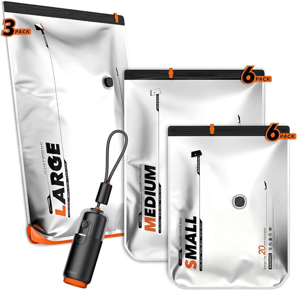 Vacbird Travel Vacuum Bags for Luggage with Cordless Pump