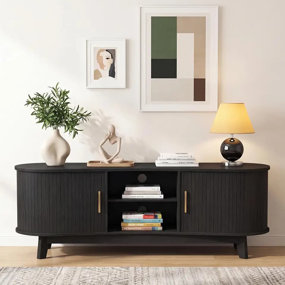 Mid Century Modern TV Stand for 65" TVs, Fluted TV Stands Black