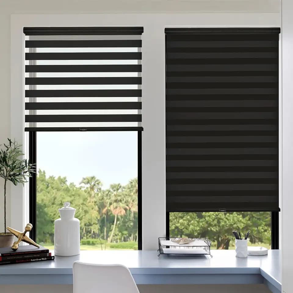 Tonature Cordless Zebra Blinds for Windows (36" W x 72" H, Black) Light Filtering Free Stop Sheer Shades Dual Layer Fabric Roller Shades for Doors Light Control for Day and Night Easy to Install