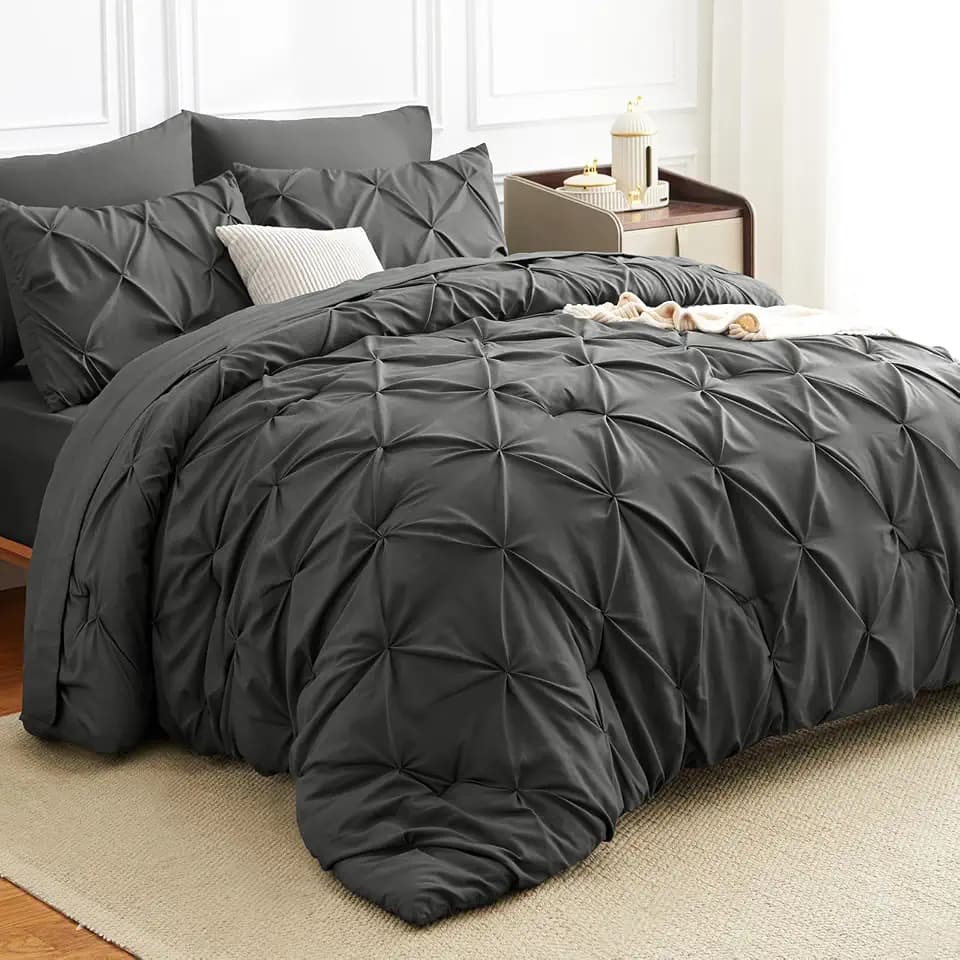 HIMEET Oversized King Comforter Set Dark Grey - 7 Pieces Bed in a Bag