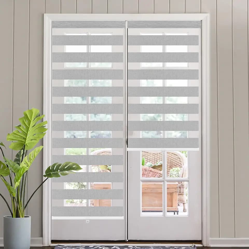 SEEYE Custom Size Cordless Zebra Blinds for Windows, 70% Shading Free-Stop Roller Shades, French Door Window Shades with Valance Easy to Install, Light Filtering Roller Blinds, 24" W x 83" H, Grey