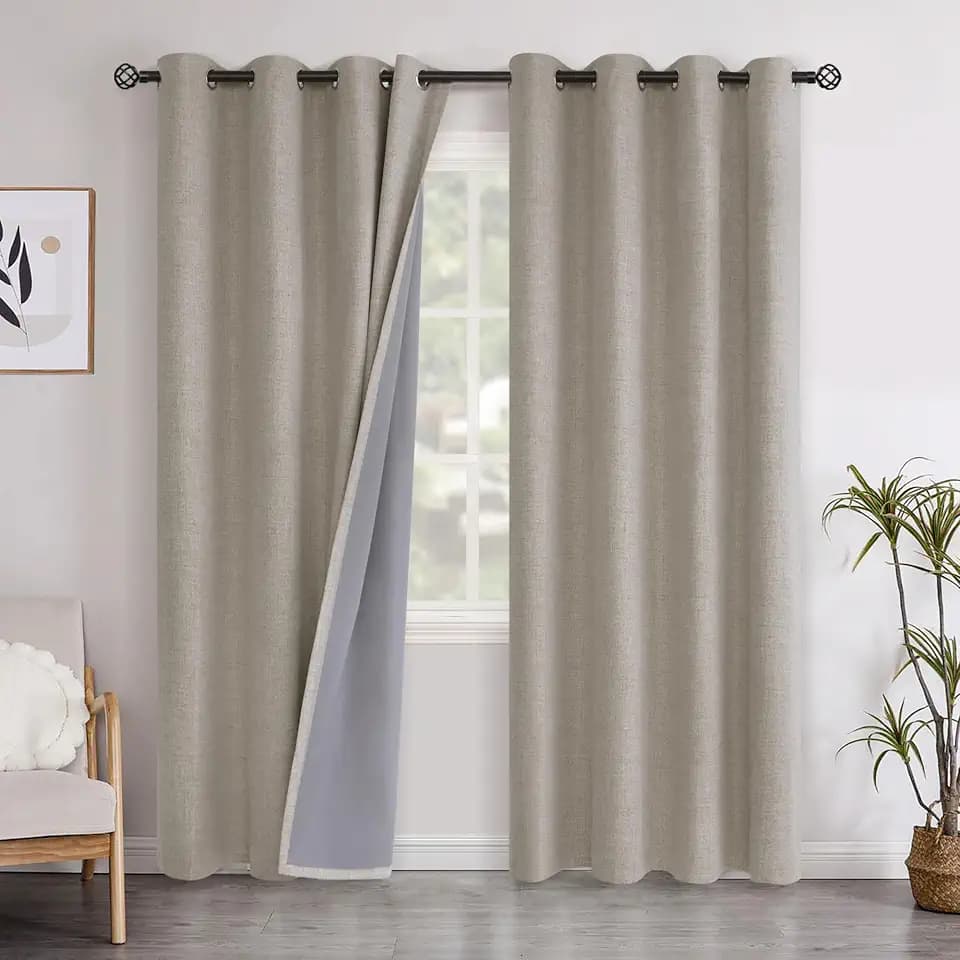 YoungsTex Linen Blackout Curtains 80 Inch Length for Bedroom, Thermal Insulated Light Blocking Burlap Drapes with Grommet for Living Room Office Farmhouse, Camel, 2 Panels, 52 X 80 Inch