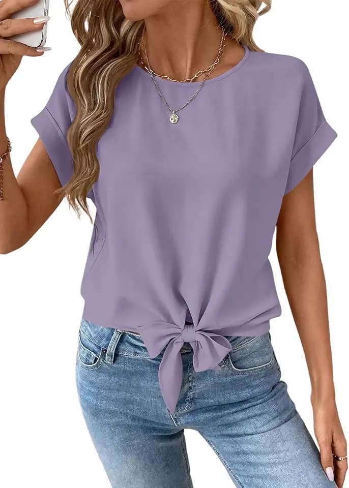 EVALESS Womens Tops Tie Front Cap Sleeve Blouses