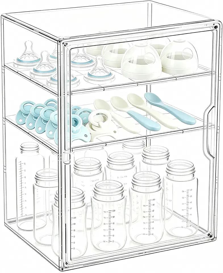 Baby Bottle Storage Organizer for Countertop, Clear Feeding Bottles Station