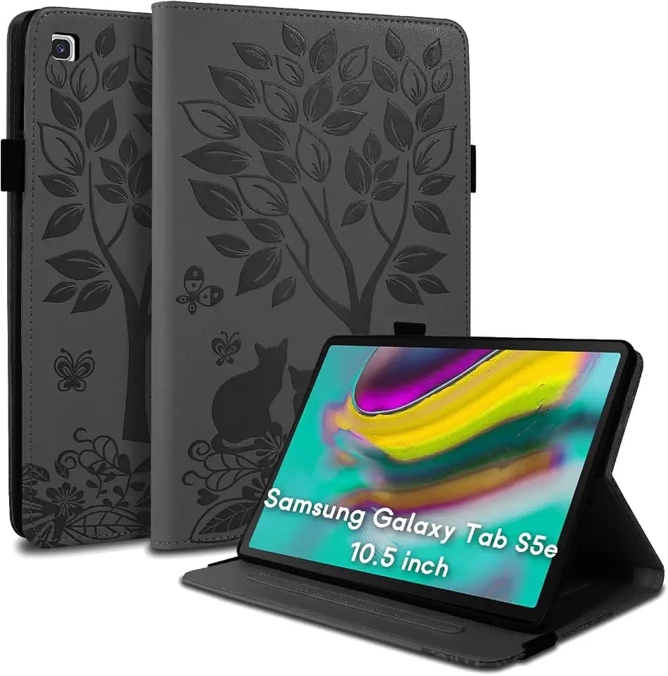 Hülle für Samsung Galaxy Tab S5e 10.5 Zoll (SM-T725/T720) Standfunktion Schutzhülle PU Leder Samsung Galaxy Tab S5E Tablet Case Cover mit Gummiband -Schwarz