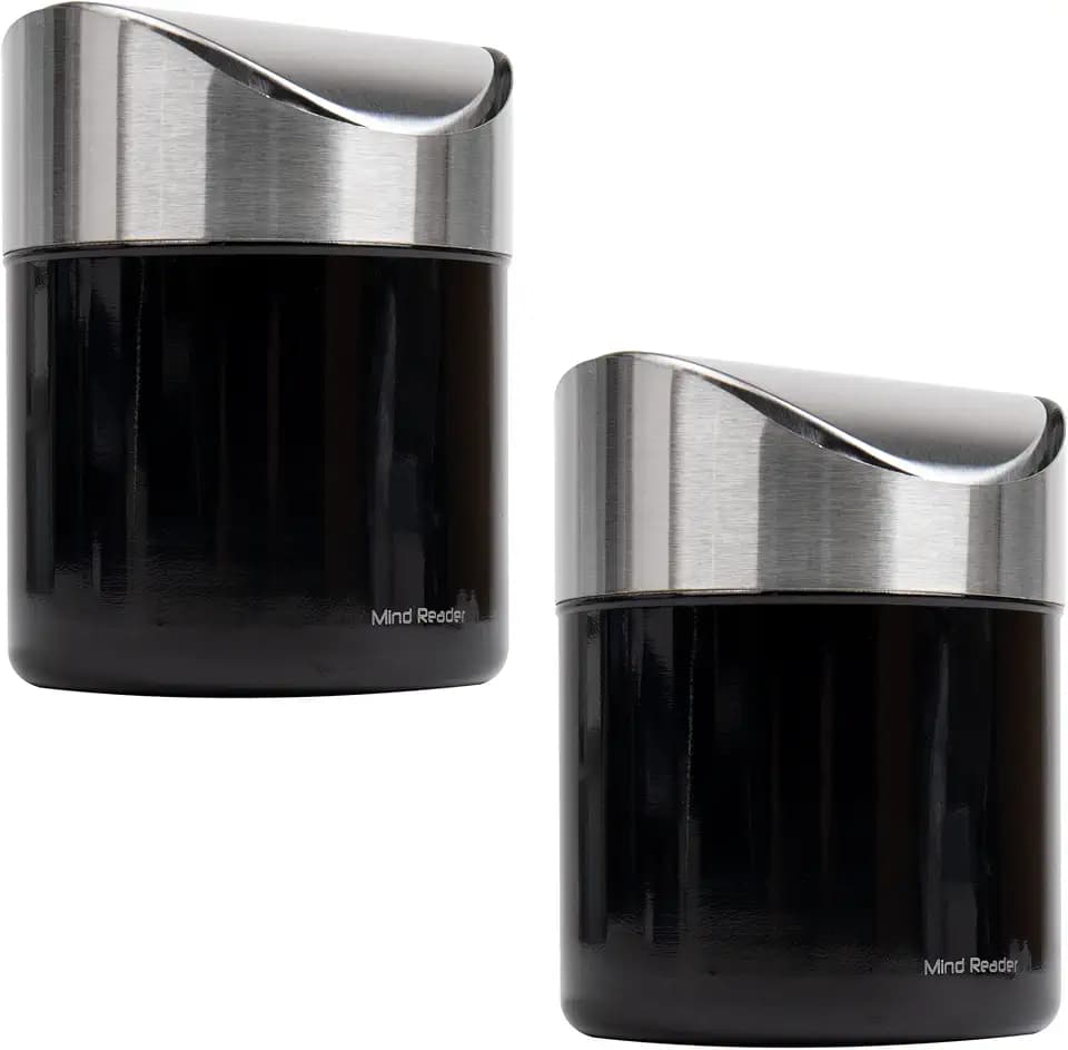 Mind Reader Mini Countertop Trash Can, 1.5 Liter/0.40 Gallon Capacity, Swivel Lid, Recycling Bin, Compost Bin, Desktop Organizer, Set of 2, Black