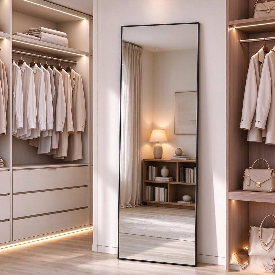 Sweetcrispy 55"x15" Full Length Mirror, Standing Full Body Mirror, Black